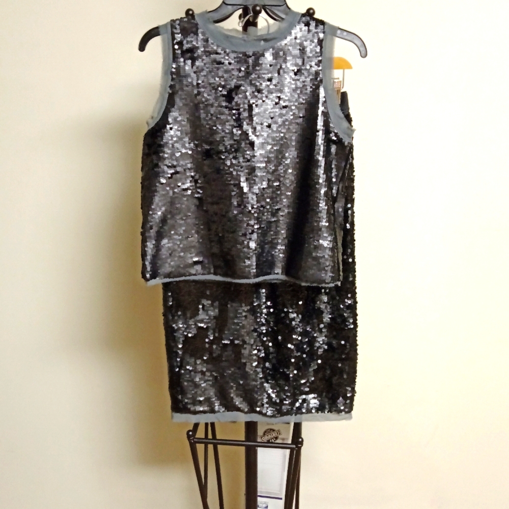 Black and Grey, two piece sequin Formal Wedding set